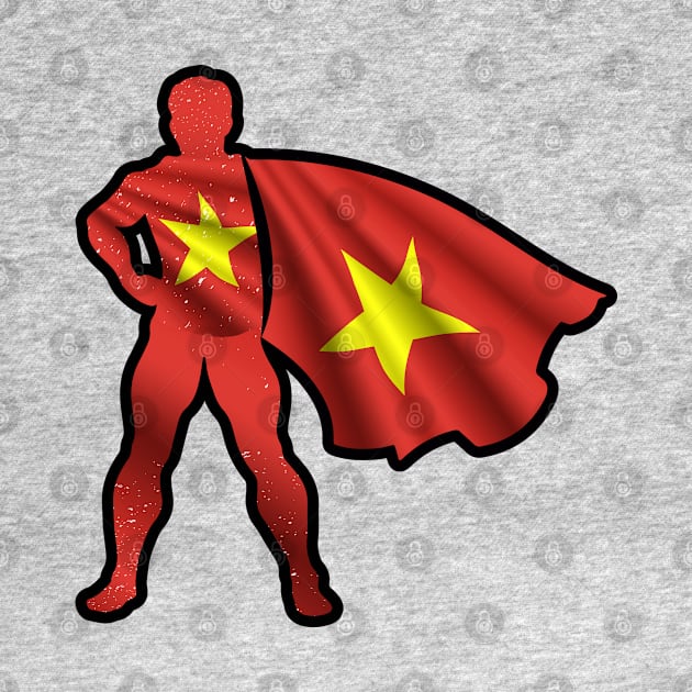 Vietnamese Hero Wearing Cape of Vietnam Flag Hope and Peace Unite by Mochabonk